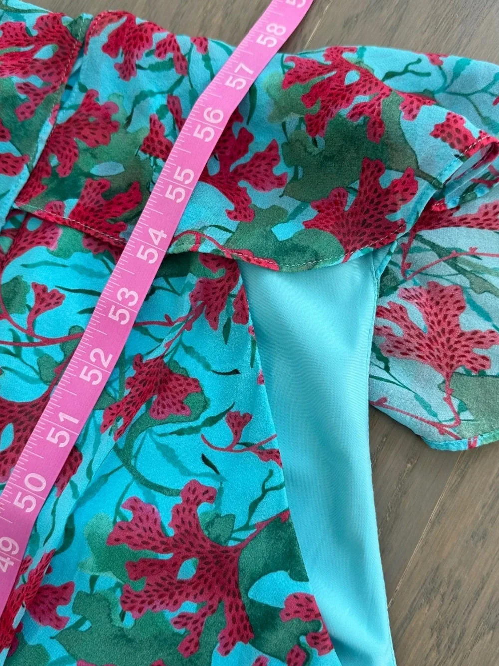 SALONI Rita Silk Maxi Dress Teal Blue Aquarium Floral Ruffle Sleeveless - US 2 - Picture 11 of 12